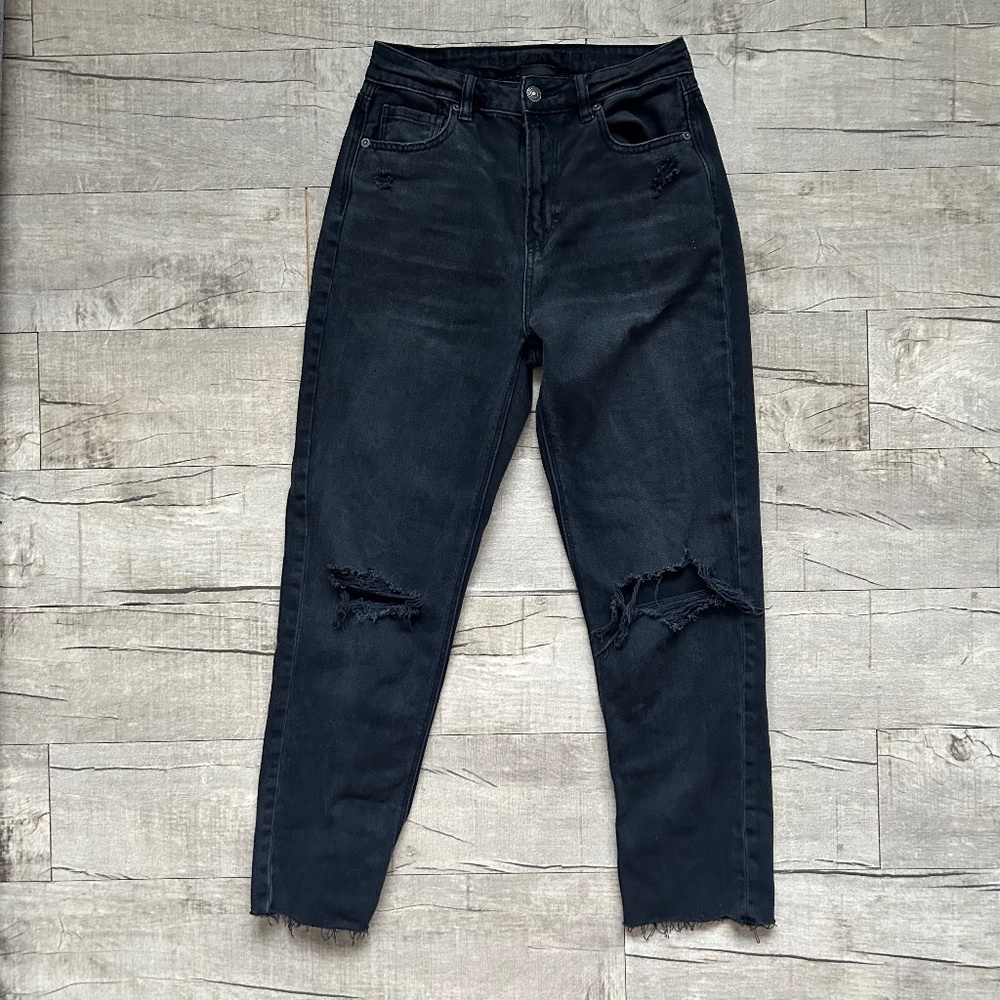 American Eagle Outfitters Black Denim Mom Straight Jeans Distressed Y2K 90s 2